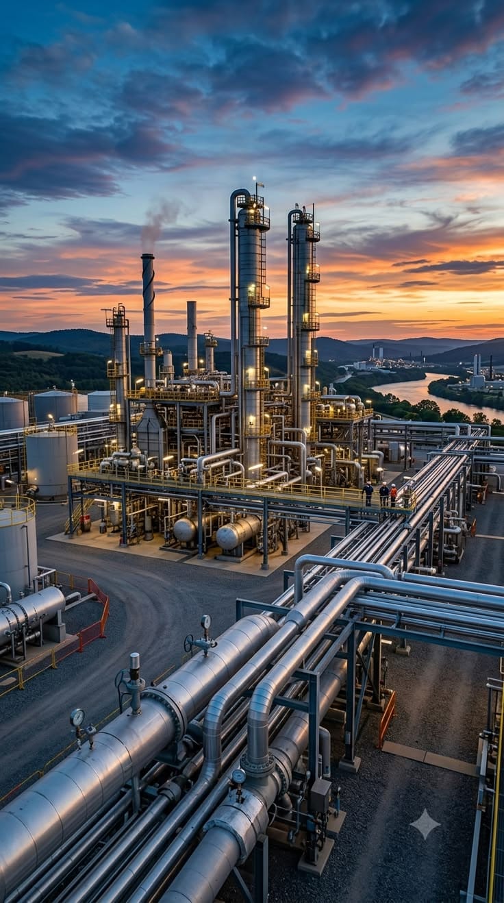 Industrial refinery and pipeline infrastructure