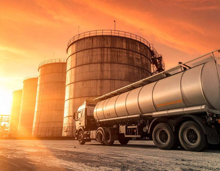 Fuel tanker at petroleum storage terminal